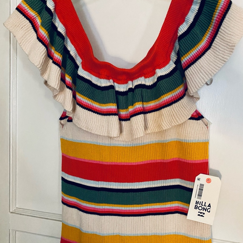 Billabong - Size Large -Multi-color Striped Off-Shoulder Knit Top - New w/Tags